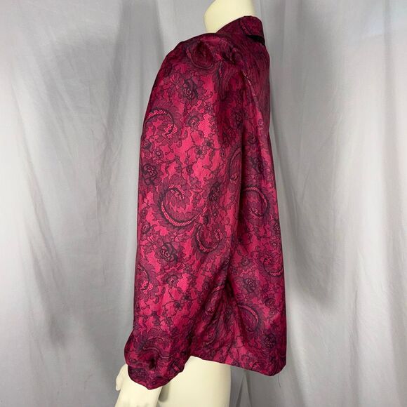 Vintage Lady Manhattan Plus Red Lace Print Blouse 22W / 42 | Puff Sleeve Button - Picture 2 of 14